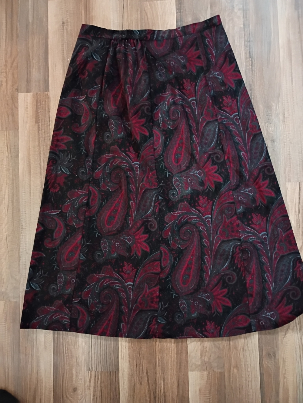 Notations Black and Deep Red Paisley A-Line Skirt